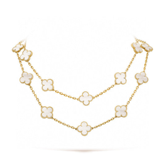 [Olivia JW]CLOVER 20 MOTIFS WHITE MOP NECKLACE