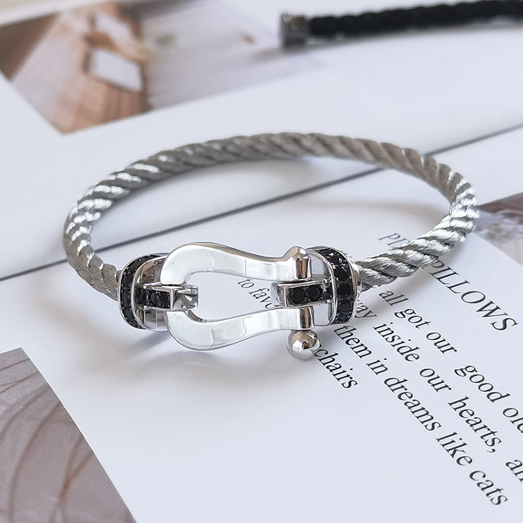 [Olivia JW]FORCE LARGE HORSESHOE BLACK DIAMOND BRACELET SILVER