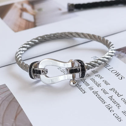 [Olivia JW]FORCE LARGE HORSESHOE BLACK DIAMOND BRACELET SILVER