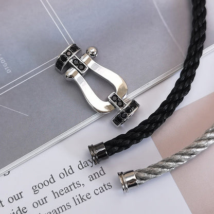 [Olivia JW]FORCE LARGE HORSESHOE BLACK DIAMOND BRACELET SILVER