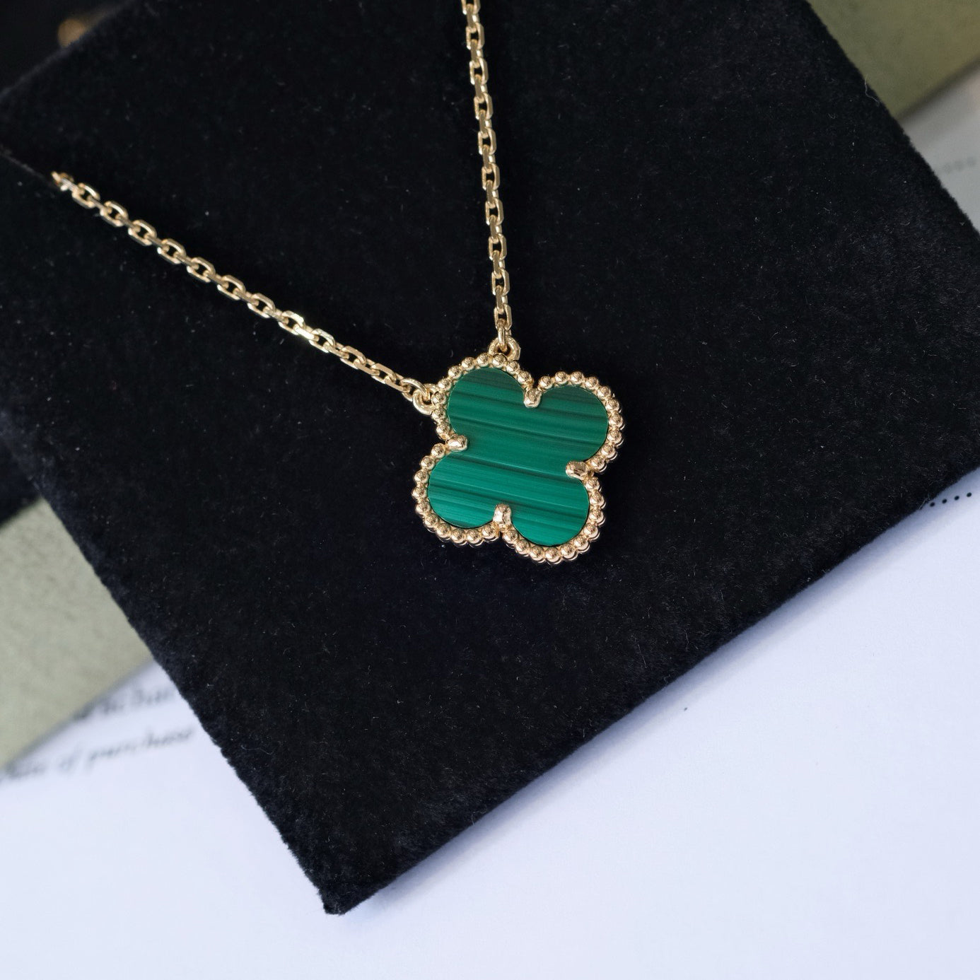 [Olivia JW]CLOVER 15MM MALACHITE SINGLE FLOWER  NECKLACE