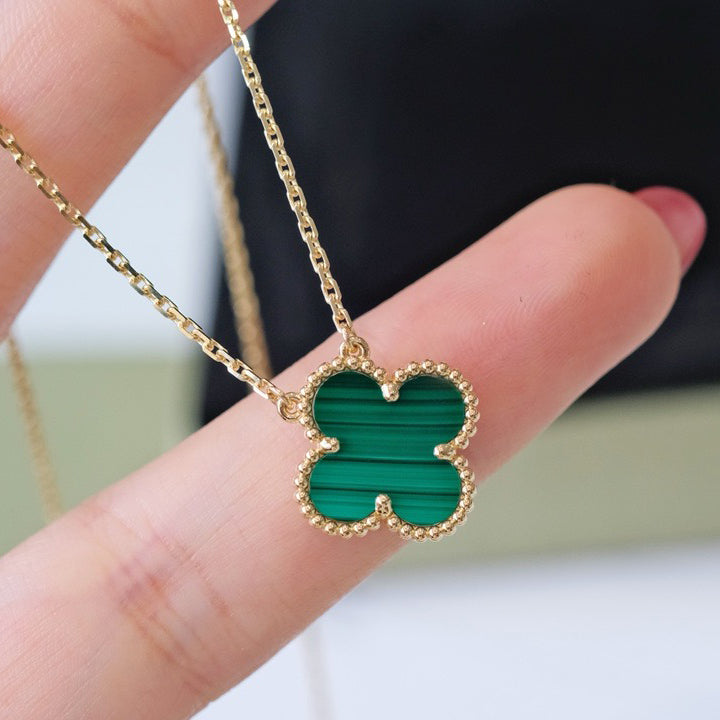 [Olivia JW]CLOVER 15MM MALACHITE SINGLE FLOWER  NECKLACE