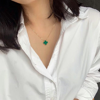 [Olivia JW]CLOVER 15MM MALACHITE SINGLE FLOWER  NECKLACE