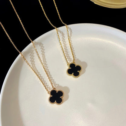 [Olivia JW]CLOVER 15MM BLACK ONYX SINGLE FLOWER NECKLACE