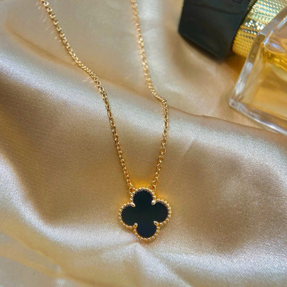 [Olivia JW]CLOVER 15MM BLACK ONYX SINGLE FLOWER NECKLACE