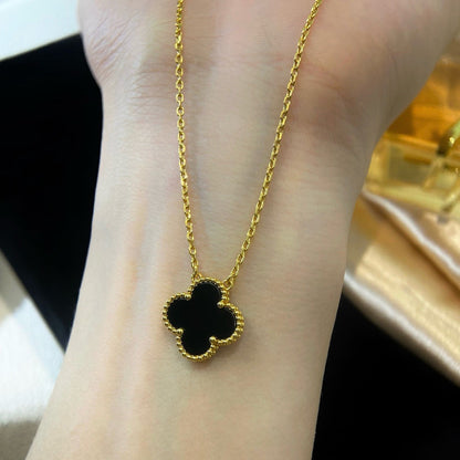 [Olivia JW]CLOVER 15MM BLACK ONYX SINGLE FLOWER NECKLACE