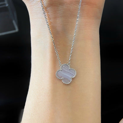 [Olivia JW]CLOVER 15MM BLUE CHALCEDONY NECKLACE SILVER