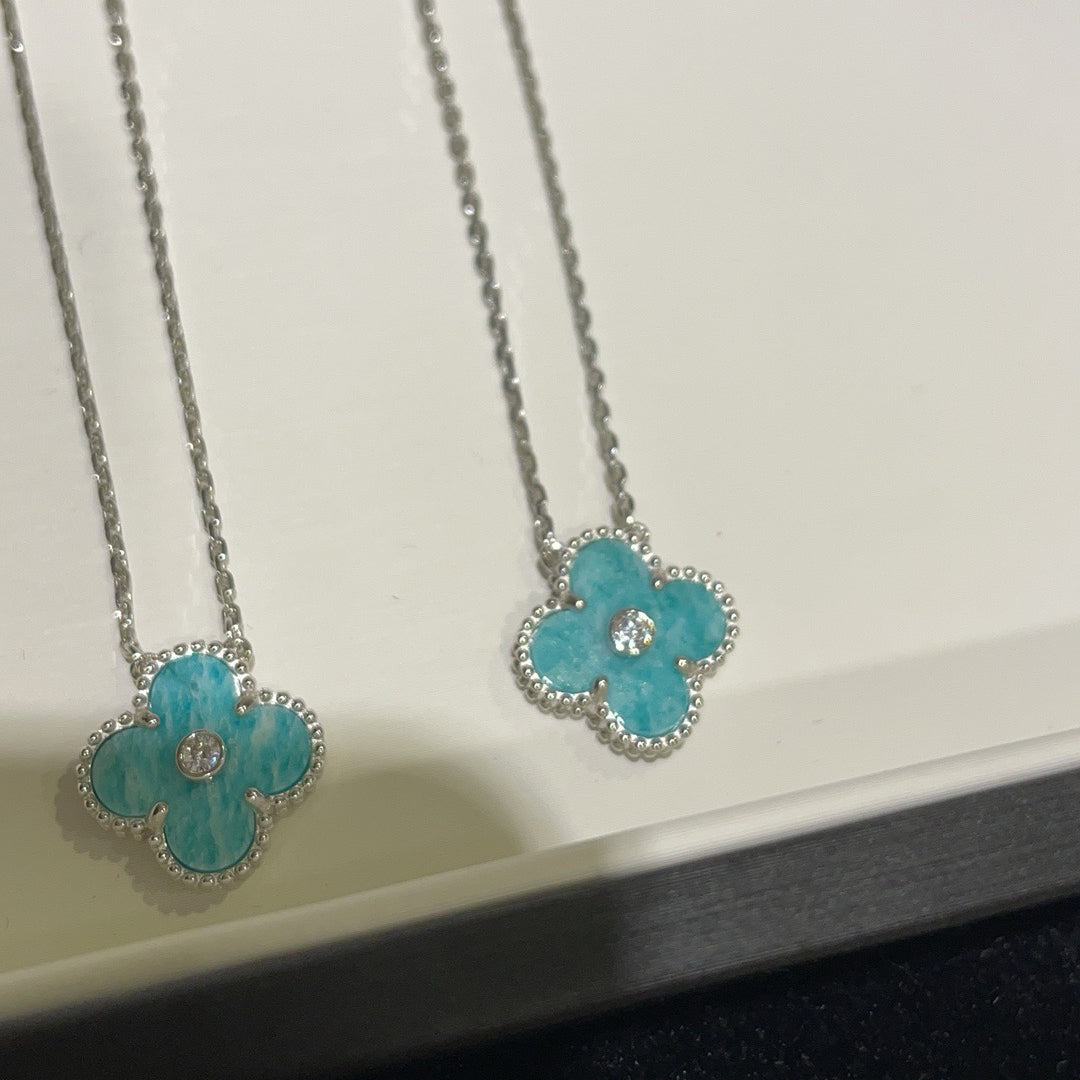 [Olivia JW]CLOVER 15MM DIAMOND SVRES PORCELAIN  NECKLACE SILVER
