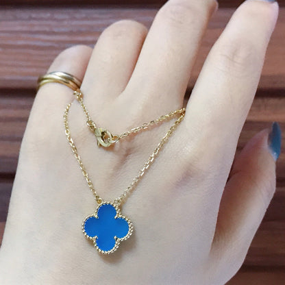 [Olivia JW]CLOVER 15MM BLUE AGATE NECKLACE
