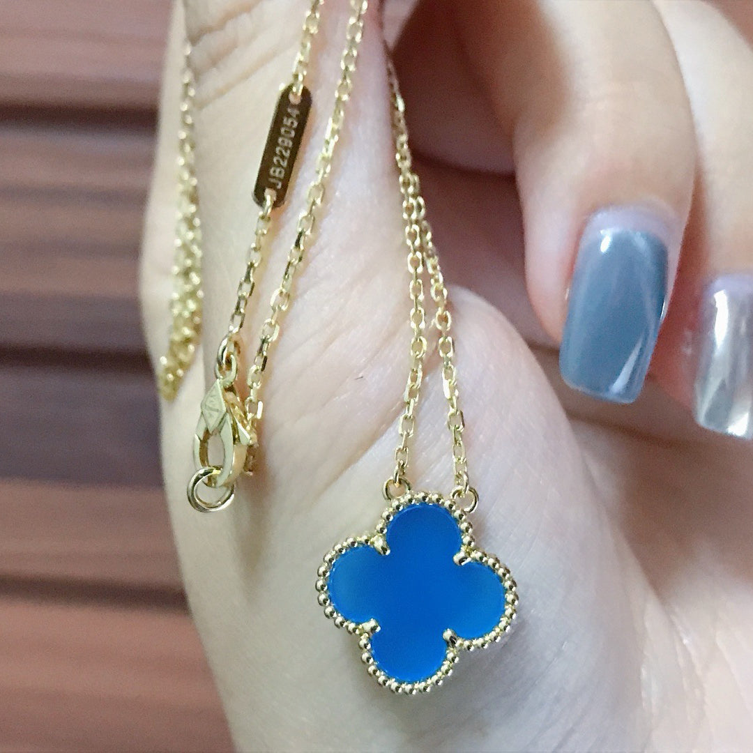 [Olivia JW]CLOVER 15MM BLUE AGATE NECKLACE