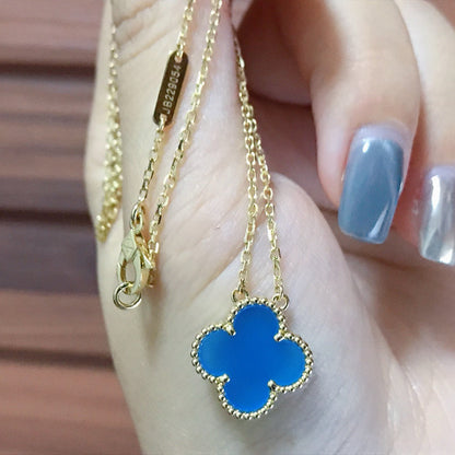 [Olivia JW]CLOVER 15MM BLUE AGATE NECKLACE