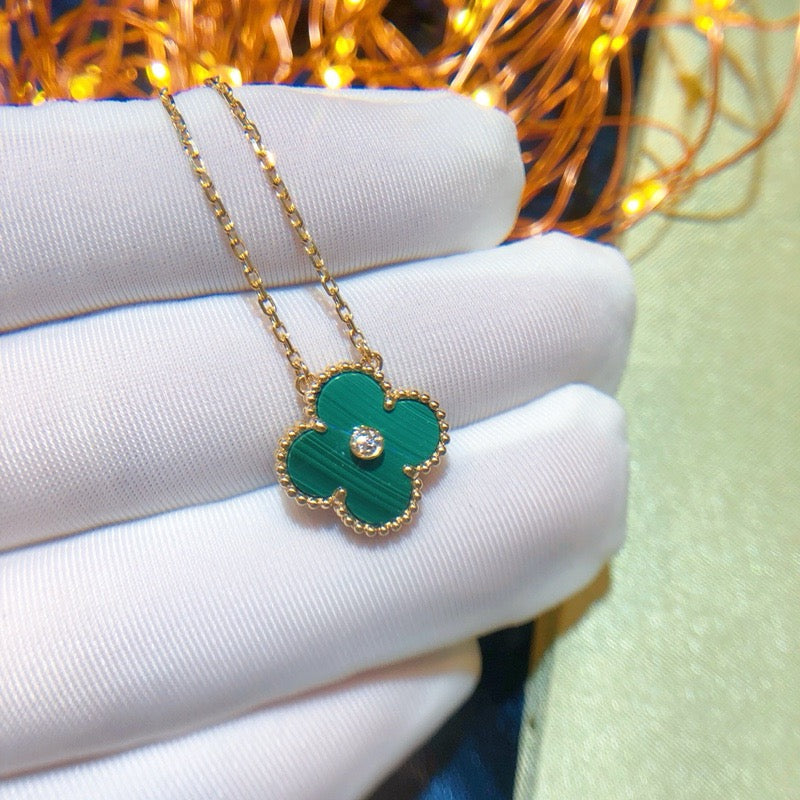 [Olivia JW]CLOVER 15MM DIAMOND TURQUOISE NECKLACE