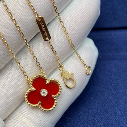 [Olivia JW]CLOVER 15MM DIAMOND CARNELIAN NECKLACE