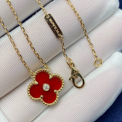 [Olivia JW]CLOVER 15MM DIAMOND CARNELIAN NECKLACE