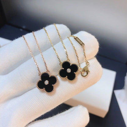 [Olivia JW]CLOVER 15MM DIAMOND ONYX NECKLACE