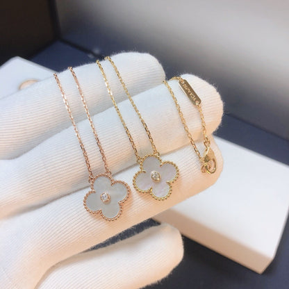 [Olivia JW]CLOVER 15MM DIAMOND WHITE FRITILLARIA NECKLACE