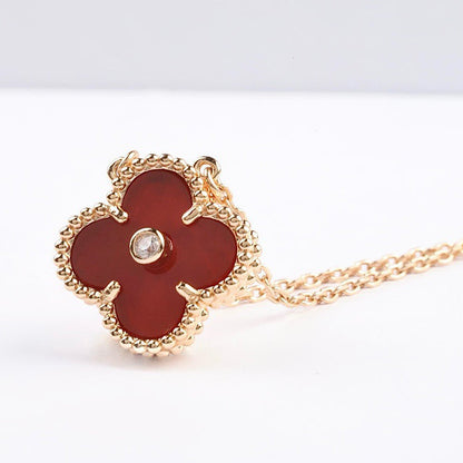 [Olivia JW]CLOVER 15MM DIAMOND CARNELIAN NECKLACE