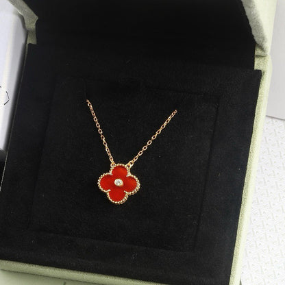[Olivia JW]CLOVER 15MM DIAMOND CARNELIAN NECKLACE