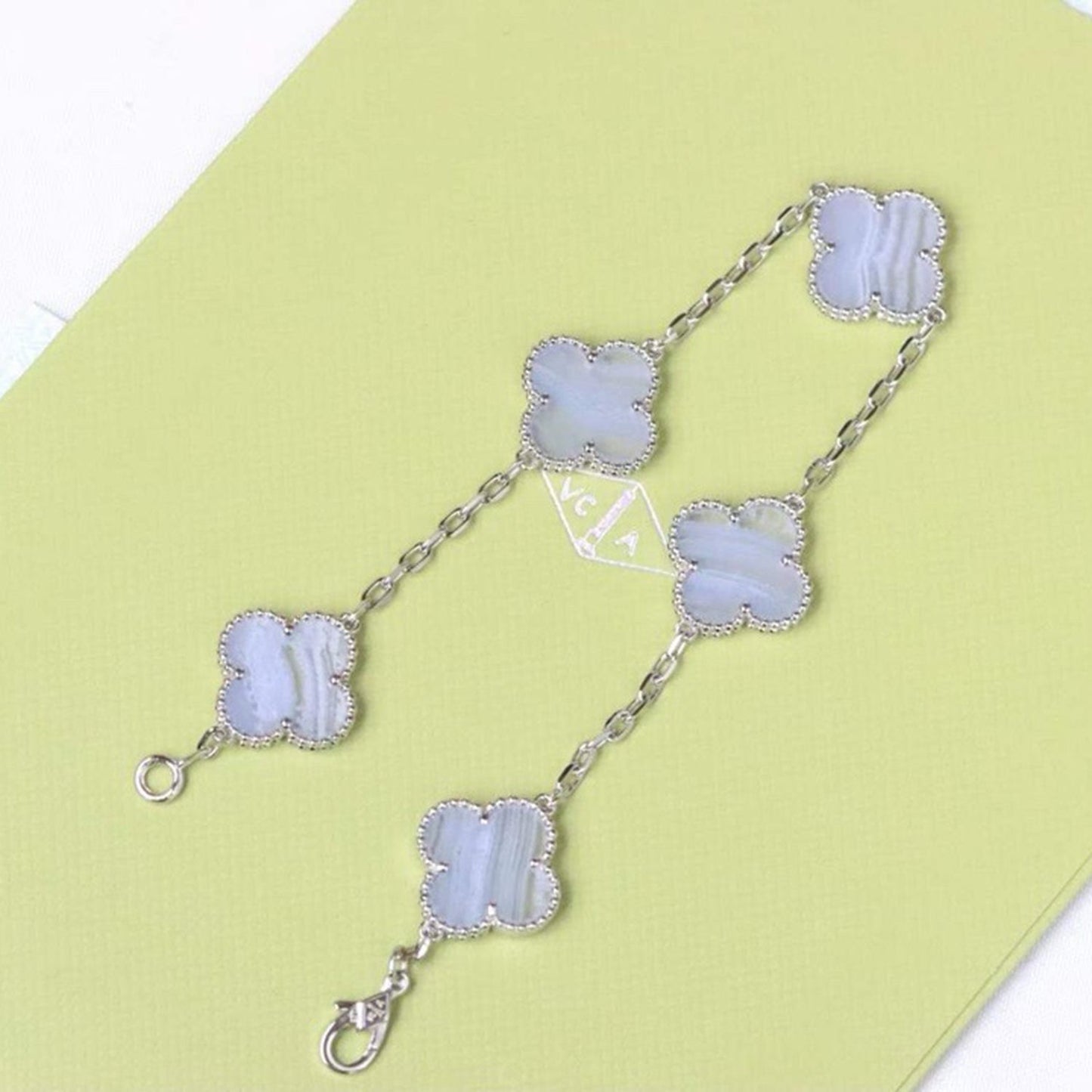 [Olivia JW]CLOVER  5 MOTIF PURPLE CHALCEDONY BRACELET SILVER