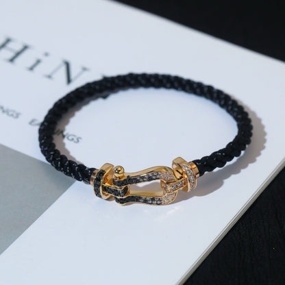 [Olivia JW]FORCE LARGE HORSESHOE BLACK WHITE DIAMOND BRACELET ROSE GOLD