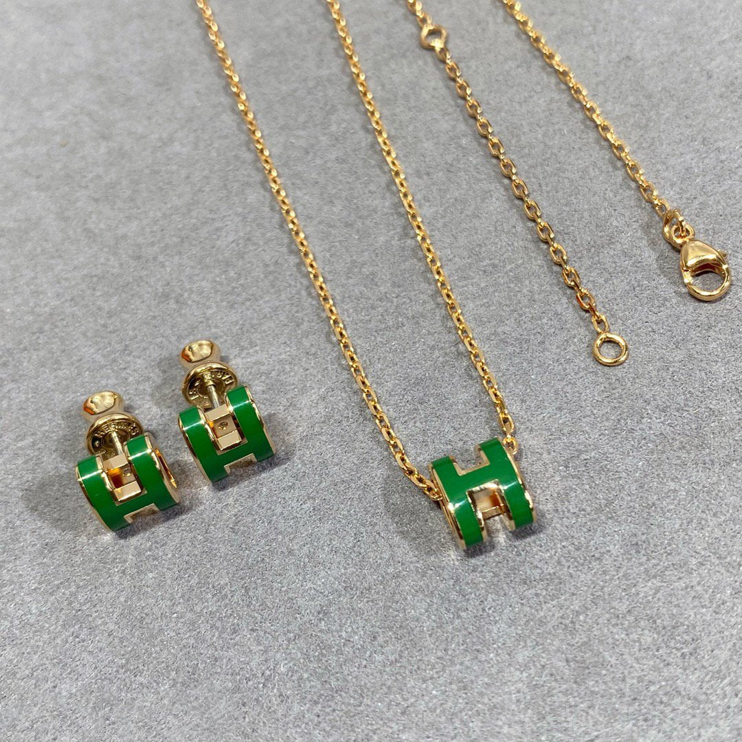 [Olivia JW]POP H GREEN NECKLACE SILVER AND GOLD