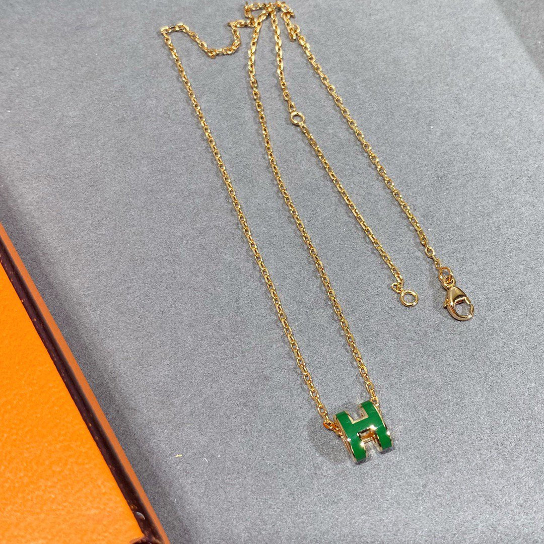 [Olivia JW]POP H GREEN NECKLACE SILVER AND GOLD
