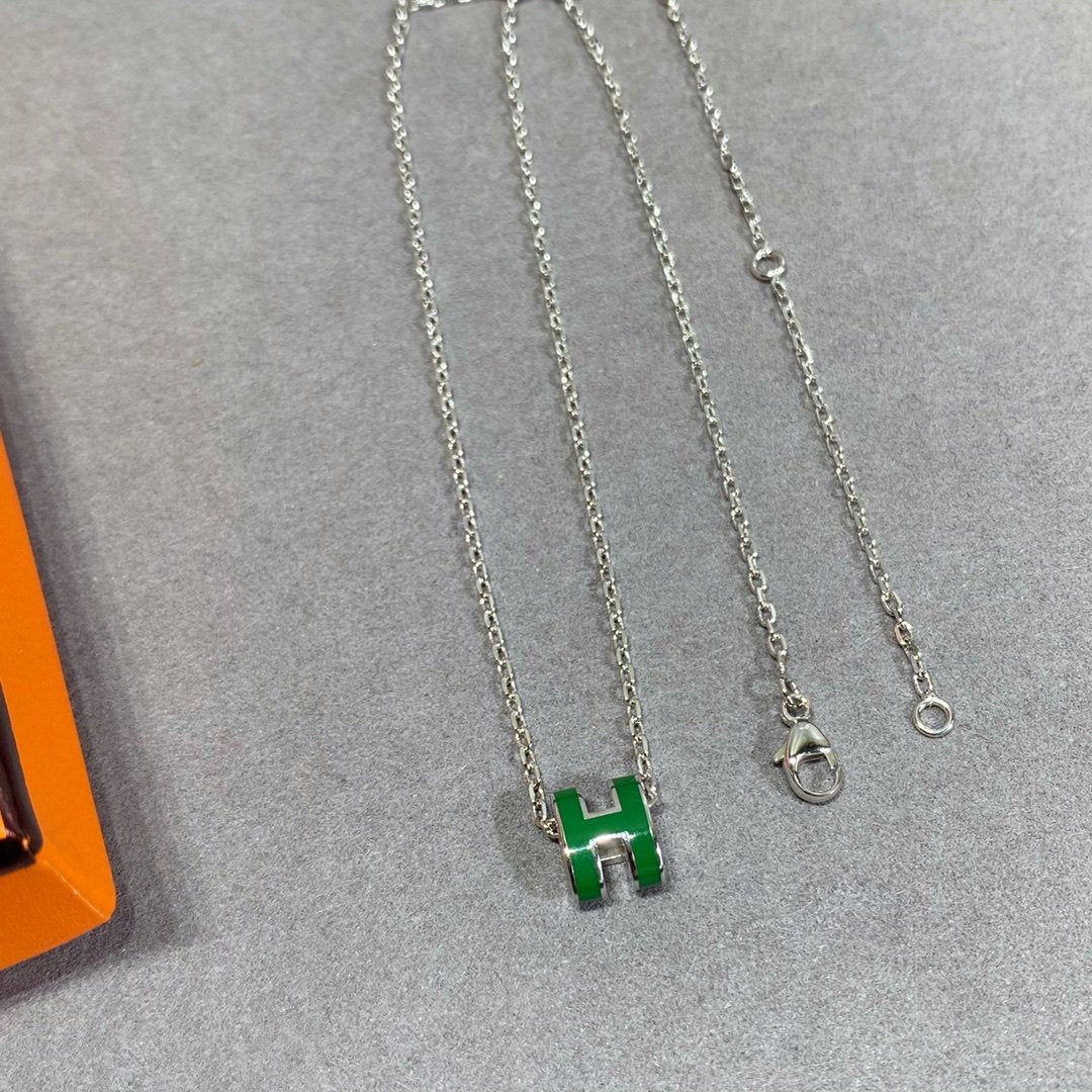 [Olivia JW]POP H GREEN NECKLACE SILVER AND GOLD