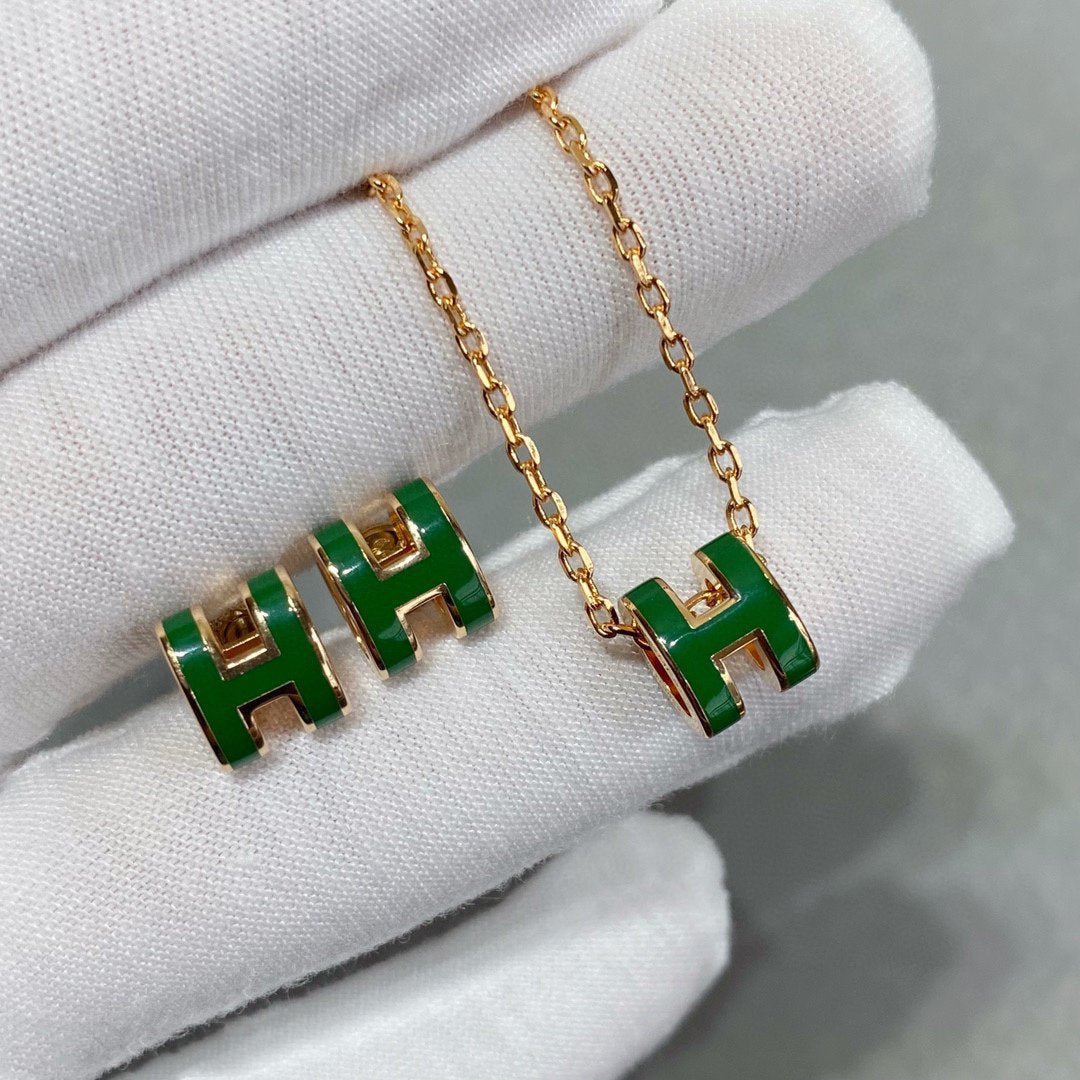 [Olivia JW]POP H GREEN NECKLACE SILVER AND GOLD
