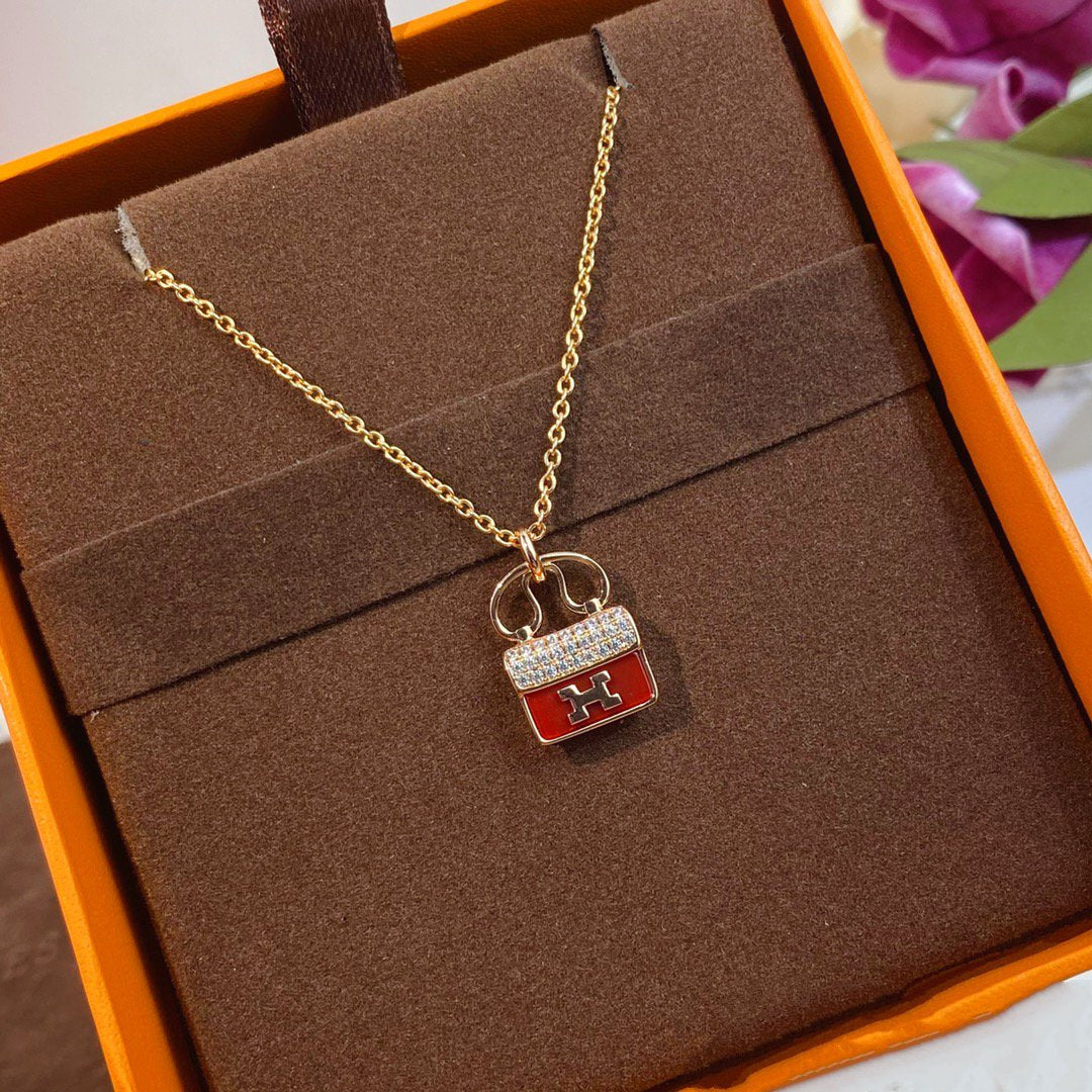 [Olivia JW]CONSTANCE RED PEDANT PINK GOLD NECKLACE