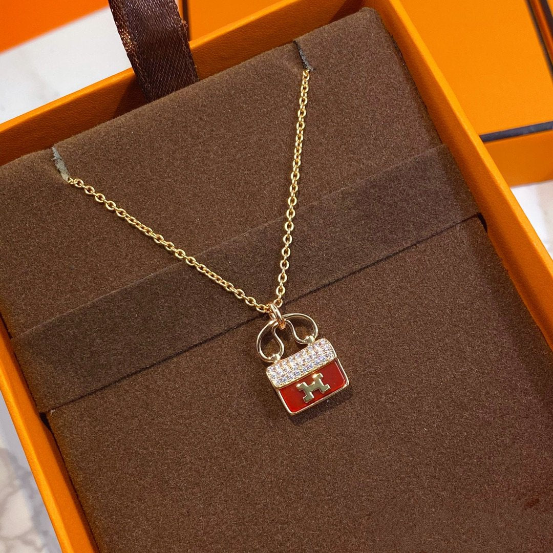 [Olivia JW]CONSTANCE RED PEDANT PINK GOLD NECKLACE
