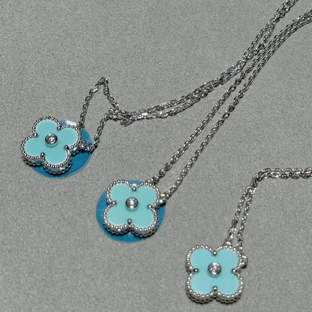 [Olivia JW]CLOVER 1 DIAMOND LIGHT BLUE SILVER NECKLACE