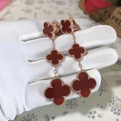 [Olivia JW]CLOVER 3 MOTIF CARNELIAN DROP EARRINGS