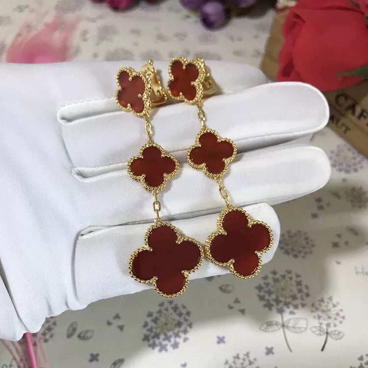 [Olivia JW]CLOVER 3 MOTIF CARNELIAN DROP EARRINGS