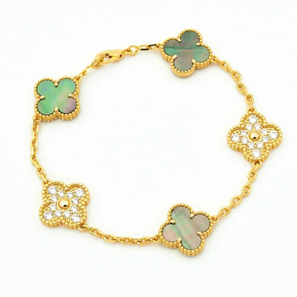 [Olivia JW]CLOVER 5 MOTIF GRAY MOP DIAMOND BRACELET