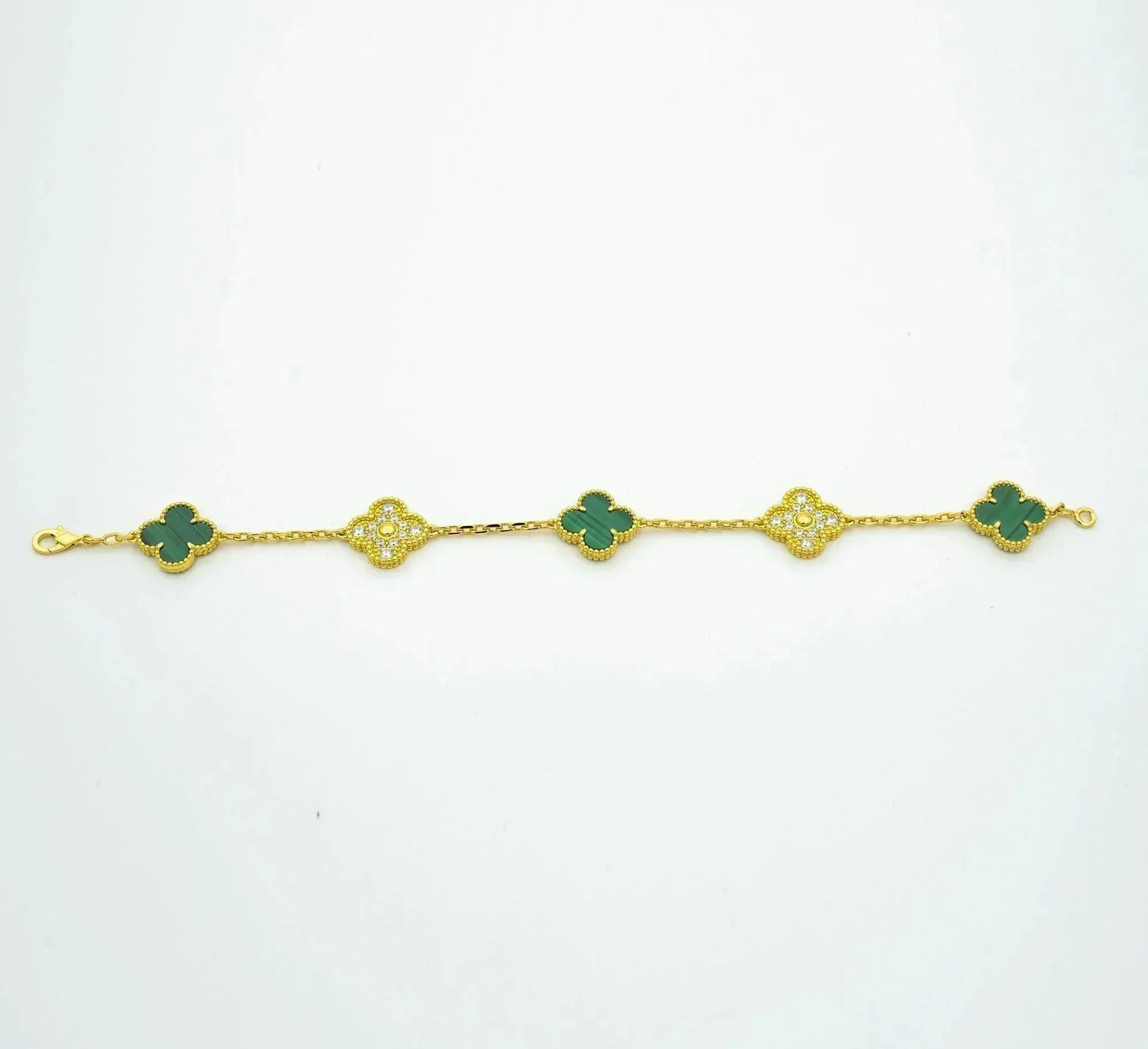 [Olivia JW]CLOVER  5 MOTIF MALACHITE DIAMOND BRACELET
