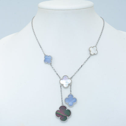 [Olivia JW]CLOVER MOP CHALCEDONY NECKLACE SILVER 6 MOTIF