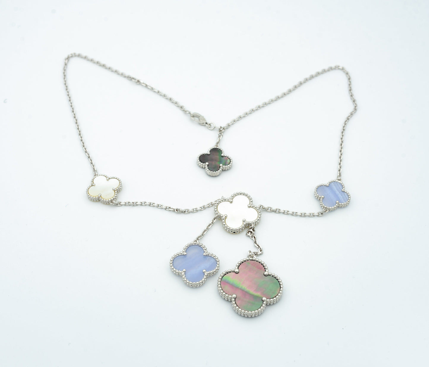 [Olivia JW]CLOVER MOP CHALCEDONY NECKLACE SILVER 6 MOTIF