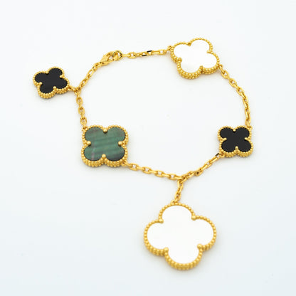 [Olivia JW]CLOVER BRACELET 5 MOTIFS ONYX MOP