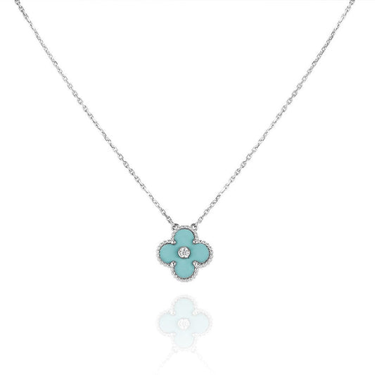 [Olivia JW]CLOVER 1 DIAMOND LIGHT BLUE SILVER NECKLACE