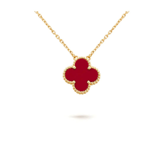 [Olivia JW]CLOVER 15MM CARNELIAN SINGLE FLOWER NECKLACE