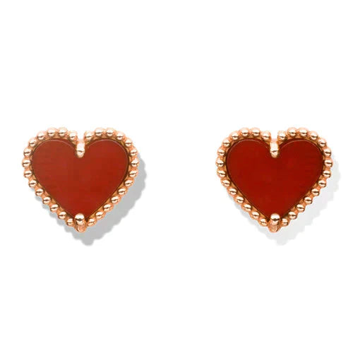 [Olivia JW]HEART CARNELIAN STUD EARRINGS