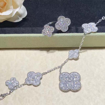 [Olivia JW]CLOVER 6 MOTIFS SILVER DIAMOND BRACELET