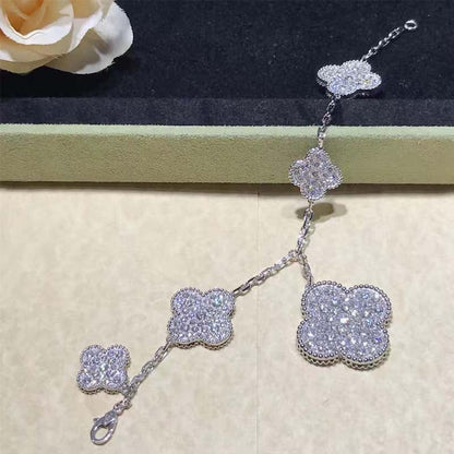 [Olivia JW]CLOVER 6 MOTIFS SILVER DIAMOND BRACELET