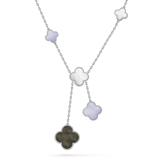 [Olivia JW]CLOVER MOP CHALCEDONY NECKLACE SILVER 6 MOTIF