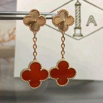 [Olivia JW]CLOVER 2 MOTIF  LASER CARNELIAN EARRINGS