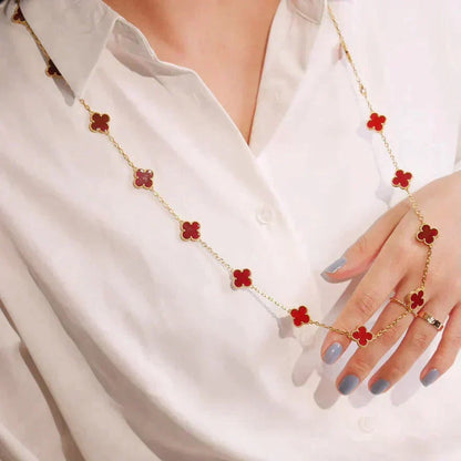 [Olivia JW]CLOVER 20 MOTIFS CARNELIAN NECKLACE