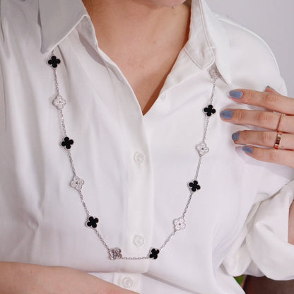[Olivia JW]CLOVER 20 MOTIFS ONYX DIAMOND SILVER