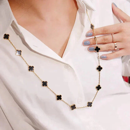 [Olivia JW]CLOVER 20 MOTIFS ONYX NECKLACE