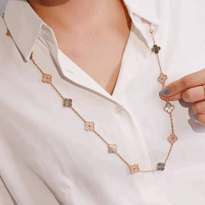[Olivia JW]CLOVER 20 MOTIFS DARK MOP DIAMOND  NECKLACE