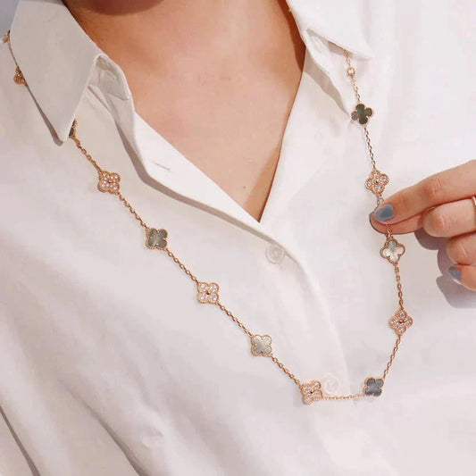 [Olivia JW]CLOVER 20 MOTIFS DARK MOP DIAMOND  NECKLACE